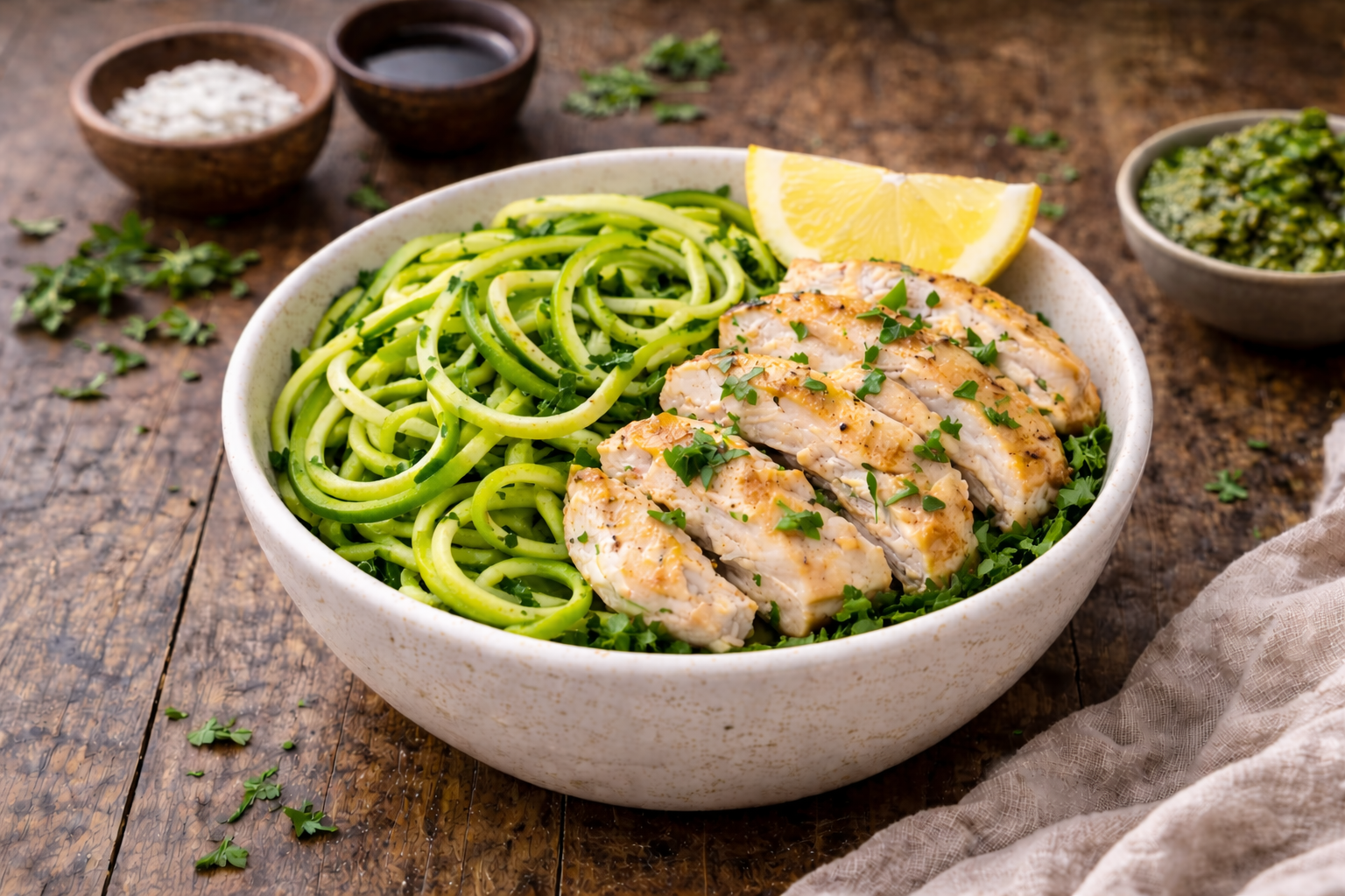 Easy Zucchini Noodle Bowl with Garlic Chicken